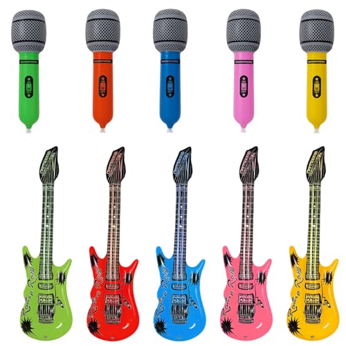10 Pcs Inflatable Instruments Set, Inflatable Guitar, Inflatable Microphone, Children'S And Adult Party Props, Rock Instrument Props, Used For Music Party Decoration