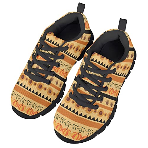 AmzPrint Donuts Print Low-Top Fashion Unisex-Child Walking Shoes Lightweight Lace-Up Girls Boys Black Sneakers Size 11.5