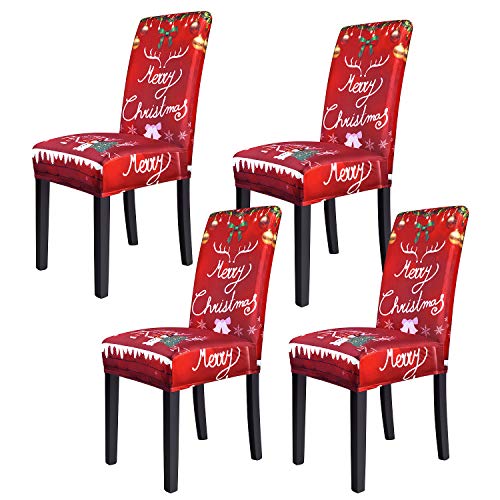 Super Brands Dining Chair Cover Stretch Washable Chair Seat Protector for Dining Room, High Back Slipcovers Persons Chair Cover for Christmas Kitchen Decoration Restaurant Holiday Festival Party Decor Set of 4