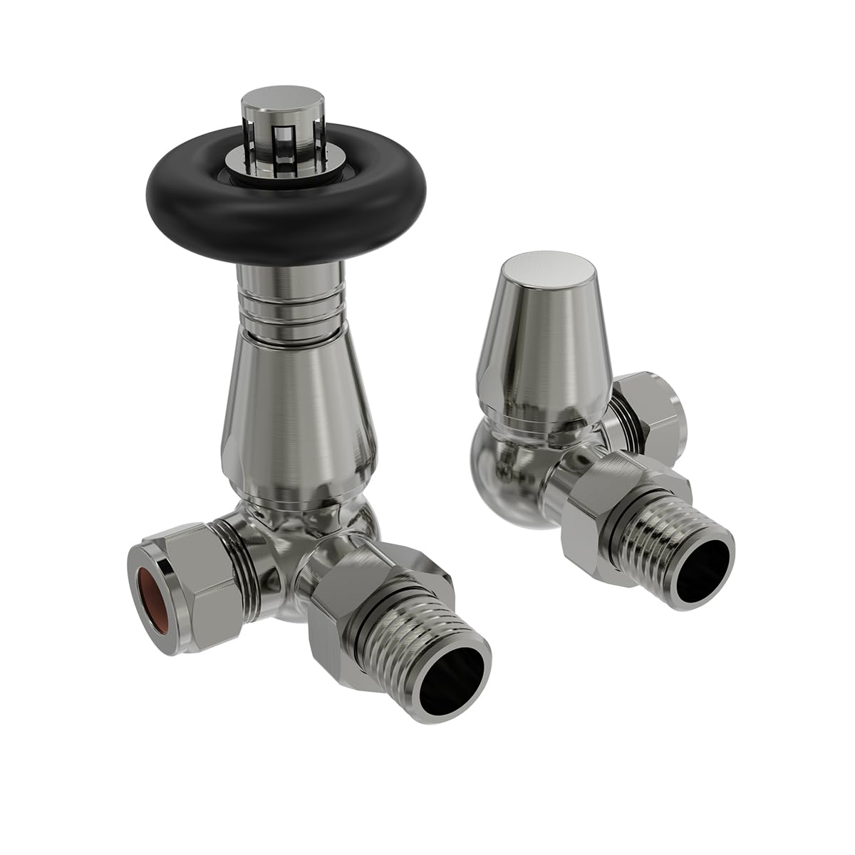 Nrg Satin Nickel Traditional Corner Central Heating Radiator Valve 15Mm Thermostatic Lockshield Valves