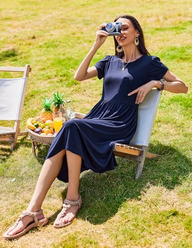 Image of Zeagoo Womens Summer Dresses Casual Aline Midi Dress Short Sleeve Floral Tshirt Dress Flowy Beach Sundresses with Pockets