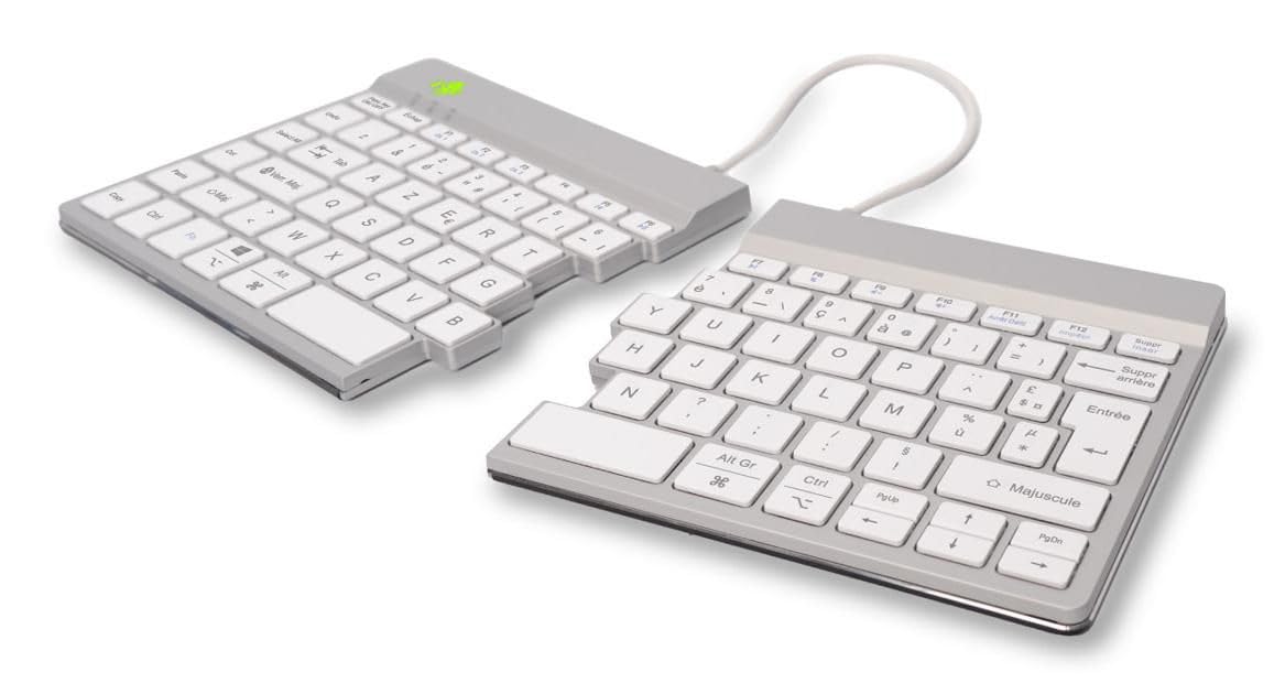 R-Go Split, Ergonomic Keyboard, Bluetooth 5.0, with Anti-TMS, French AZERTY Software, Ergonomic Design with Split Keyboard, Compatible with Windows/Linux/Mac, White