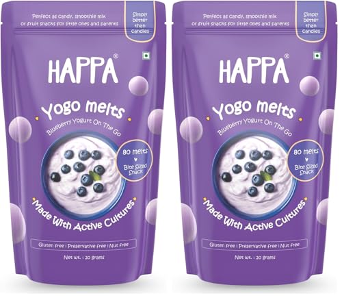 Image of Happa Blueberry Yogo Melts | Real Fruit and Real yogurt snacks | Probiotics - Immunity Booster | Protien and Calcium |Safe for ages 8 months onwards | Easy to Carry | Great Taste | 80 units (Blueberry Yogurt)