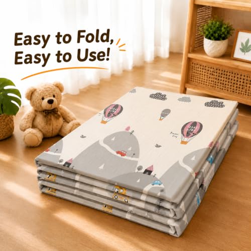 Image of TARKAN Extra Thick Reversible Baby Play Mat For Hard Floor, BIS Safety Certified, BPA Free Foldable Foam Crawling Mat (6.5x4.5 ft, 8mm Thickness) Astronaut - Parachute