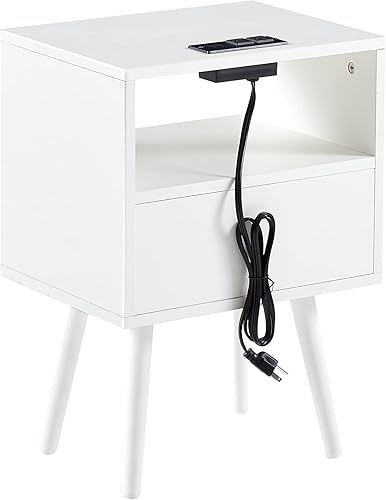 Miniatura 7 de Mesitas de noche con estación de carga, mesita de noche con cajón y estante de almacenamiento, mesa auxiliar para sala de estar, dormitorio, sofá,