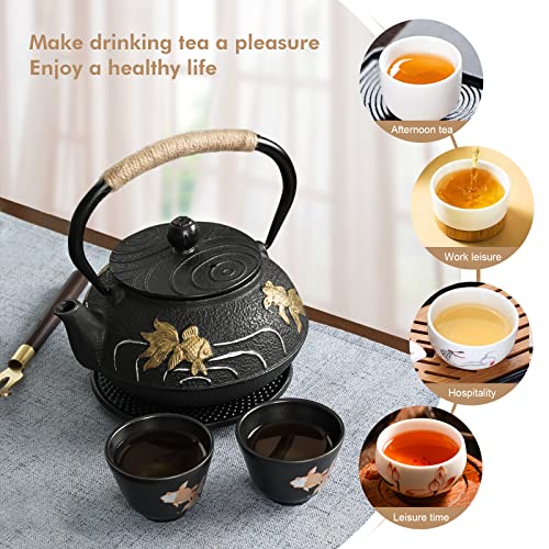 Rekrang Hand-Painted Goldfish Cast Iron Teapot Set Japanese Style Tetsubin Tea Kettle Set With Removeable Infuser And 4 Stainless Steel Cups For Stovetop 750Ml/26Oz… #TOP5