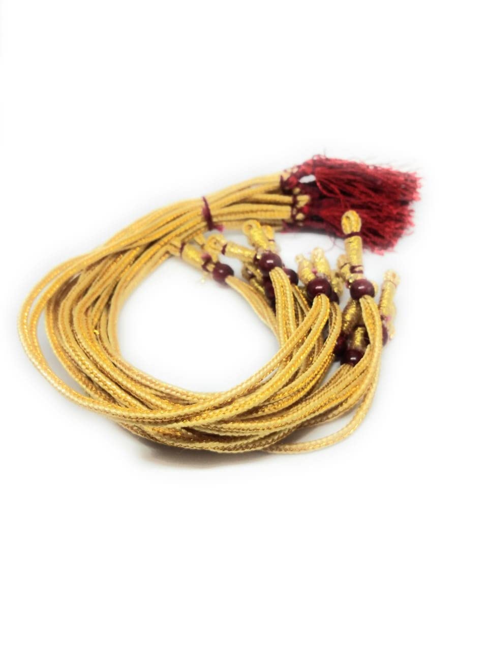 SHARALLE Adjustable Necklace Backrope Dori with Hook and Tassel, Gold and Silver 15 Inch Patwa Dori, Pack of 6