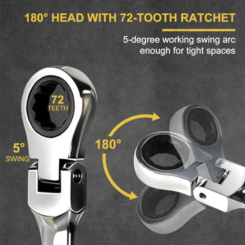 Image of Egofine Flex Head Ratcheting Wrench Set 10 Piece, SAE Wrench Set, CR-V Steel 1 /4 inch to 3 /4 inch Wrench, 72-Teeth Combination wrench set, Chrome plated Ratchet Wrenches Set with Tool Roll Bag