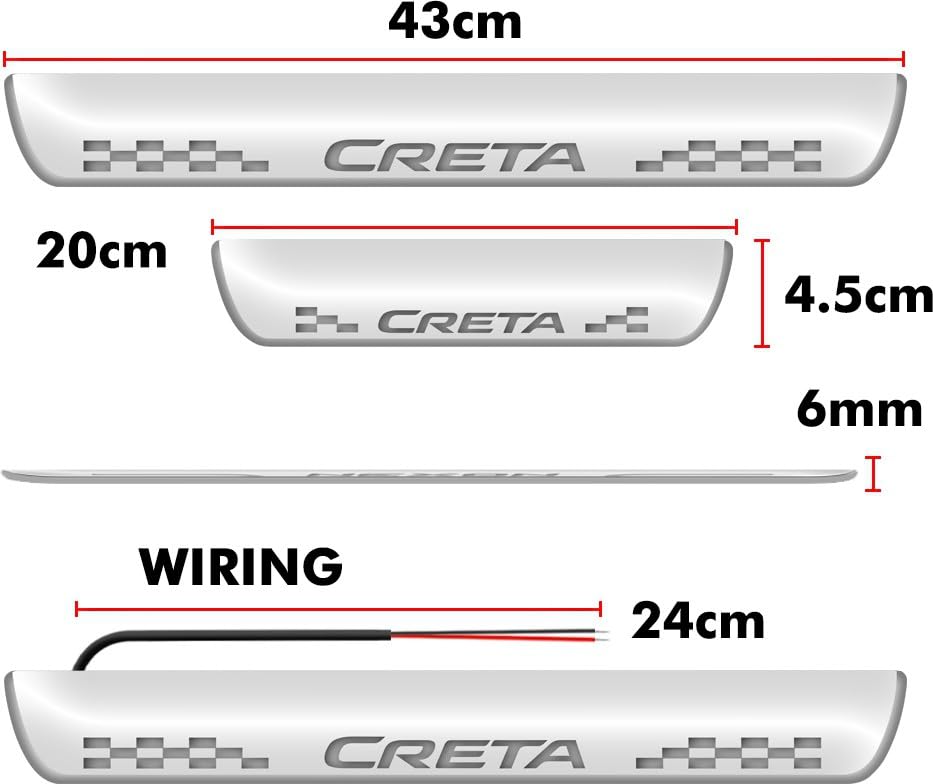 Image of Fabtec Car Door Foot Step LED Sill Plate with Mirror Finish LED Sill Plate Welcome Light Compatible with Hyun Dai Creta Set of 4PCS, Blue (6 Month Warranty)