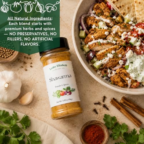 Image of Lesley Elizabeth Shawarma Traveler's Spices - Authentic Middle Eastern Shawarma Seasoning Blend for Chicken, Beef, Lamb & Vegetables | All-Purpose Gourmet Cooking & Grill Rub
