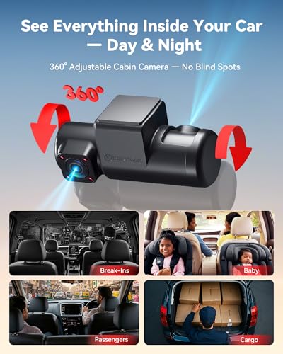 Image of REDTIGER F17 Plus 4 Channel Dash Cam, 2.7K+3*1080P Car Camera, 360 View with Dual Rotatable Inside Lenses, STARVIS 2 IMX675, IR Night View, Free 128GB Card, 5GHz WiFi GPS, Voice Control, Touchscreen