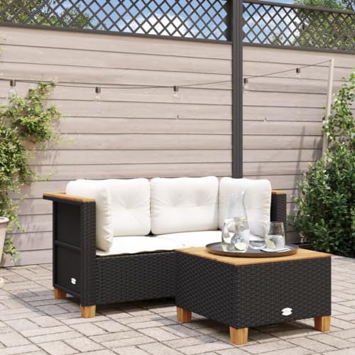 INLIFE Garten-Ecksofas mit Kissen 2 STK. Schwarz Poly Rattan,Möbel,Gartenmöbel,Gartensitzmöbel,Gartensofas,Schwarz,20.2 KG,365914
