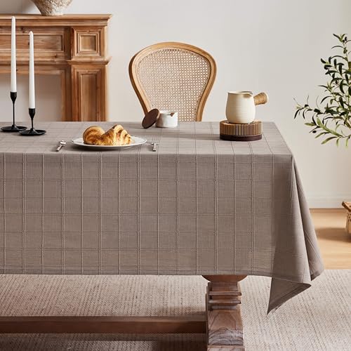 ZeeMart Linen Checked Square Table Cloth 52x52 Inch Cocoa Brown by ZeeMart - Used condition - US$19.16