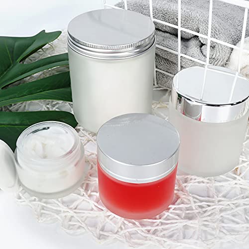 12 Pack 8 Oz Round Frosted Glass Jars With Silver Metal Lids, 240Ml Matte Clear Empty Candle Jars Cosmetic Jars Food Storage Containers, Canning Jars For Spice,Powder,Liquid,Sample,Face Cream Lotion #TOP6