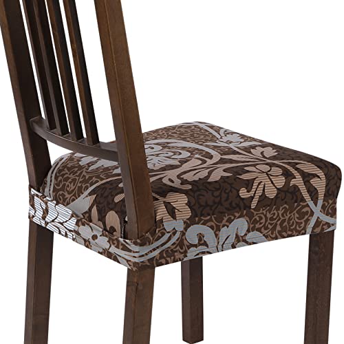 Image of SearchI Stretch Dining Chair Seat Covers Set of 6, Soft Removable Washable Seat Cover for Dining Chairs, Dining Room Chair Cover Protector (Rear-Covered, Brown)