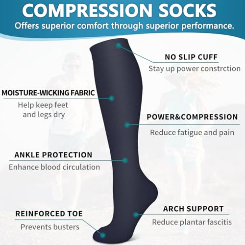 Image of 6 Pack Copper Compression Socks for Women and Men Circulation-Best Support for Medical,Running,Nursing,Athletic