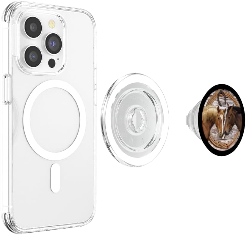 Cute Horse Pop Phone Grip For Girls - Two Horses Horseshoe PopSockets PopGrip: Swappable Grip for Phones & Tablets PopSockets PopGrip for MagSafe