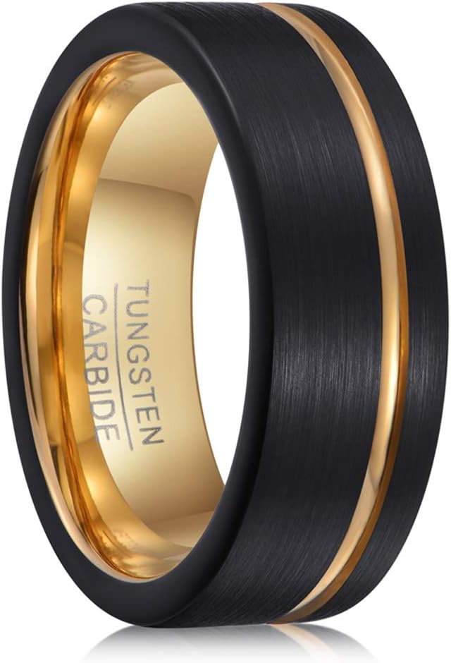 PINONLY Mens Wedding Band Tungsten Carbide Ring Men Engagement Ring Promise Ring Him,8mm Blue Black Rose Gold White,Comfort Fit,Brushed,I Love You