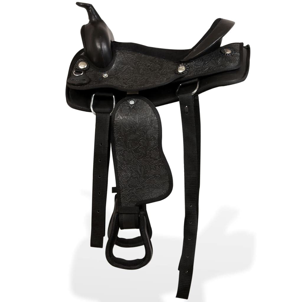 INLIFE Western Sillín, cabestro y pezón de cuero genuino 13" negro, 6,52 kg, 91356