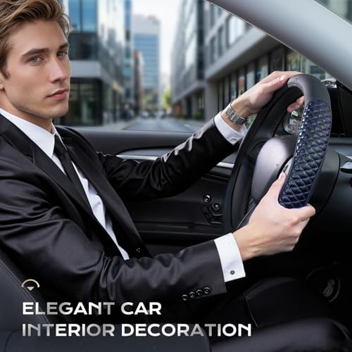 Coverado Car Steering Wheel Cover, Nappa Leather Black & Blueline Steering Wheel Covers, Universal 14-15 inch, Anti-Slip, Breathable Steering Wheel Protector for Women Men by Coverado - Image 7