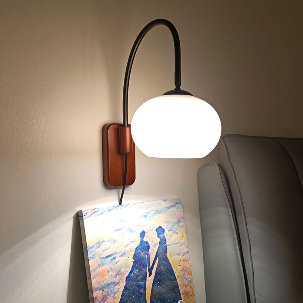 Nordycka lampa ścienna LED z drewna, regulowany szklany klosz, bursztyn, szary i biały, nowoczesna oprawa do wnętrz, do sypialni, wyspy jadalnej z przerwami