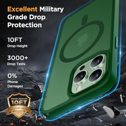 Image of Miracase Magnetic for iPhone 12 /12 Pro Case (Compatible with MagSafe) Military-Grade Protection, Anti-Fingerprint Translucent Matte Phone Cover for iPhone 12 /12 Pro Case 6.1 inch, Dark Green