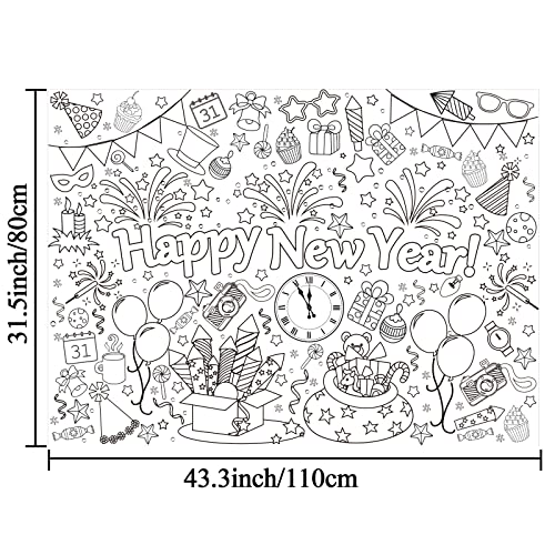Image of Giant Happy New Year Coloring Poster for Kids 2026 New Years Eve Giant Coloring Tablecloth Large Books Huge Sheet Page Table Cover for Wall Boys Girls Classroom Home Holiday Party Supplies 31x43In
