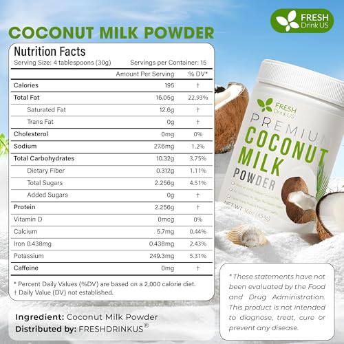 Image of FreshDrinkUS, Premium Coconut Milk Powder 16oz, Creamy & Rich Coconut Flavor, Great for Cooking, Baking, Smoothies & Drinks - Pure, Premium Quality, Gluten-Free, Dairy-Free, Vegan-Friendly