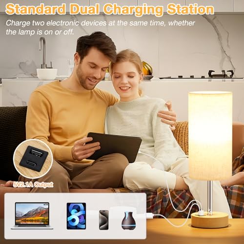 Dicoool Touch Bedside Table Lamp with USB - 3 Way Dimmable Wood Lamp for Bedroom Nightstand, Desk Lamp with Charging Station for Dorm, Living Room, Office, Kids Room, Small, 14in - Image 5