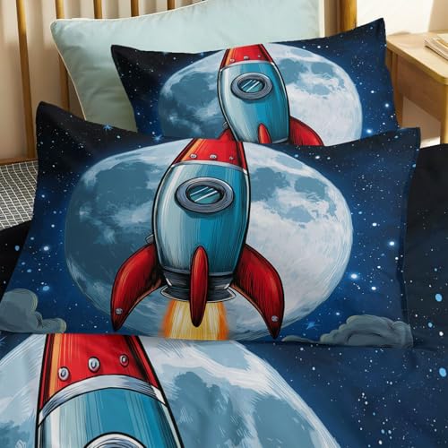 Housse de couette 240x260 fusée espace réversible microfibres lit double