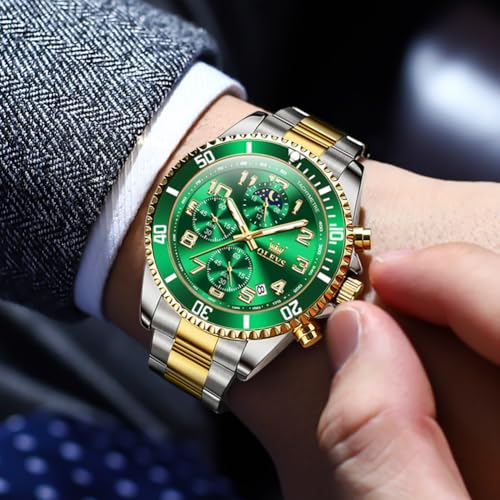 Image of OLEVS Watches for Men Stainless Steel Dress Men Watch with Date Big Face Chronograph Waterproof Luxury Fashion Watch Blue /Black /Gold /Green /Silver Face Relojes para Hombres