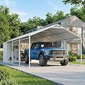 SUNBURY 12x25 Metal Carport, 12x20 FT Canopy with 12x5 FT Storage Shed, Heavy Duty Galvanized Steel Car Shelter, Outdoor Garage for Car, Truck, Boat, and Lawn Equipment, White