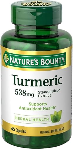 Nature's Bounty Cúrcuma píldoras y suplemento de salud herbal, apoya el alivio del dolor en las articulaciones y la salud antioxidante, 538 mg, 45