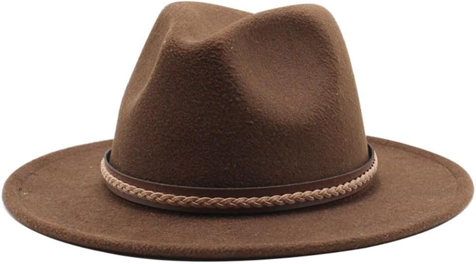 Classic Wool Fedora Hat with Braided Band, Brown Wide Brim, Western Cowboy Style
