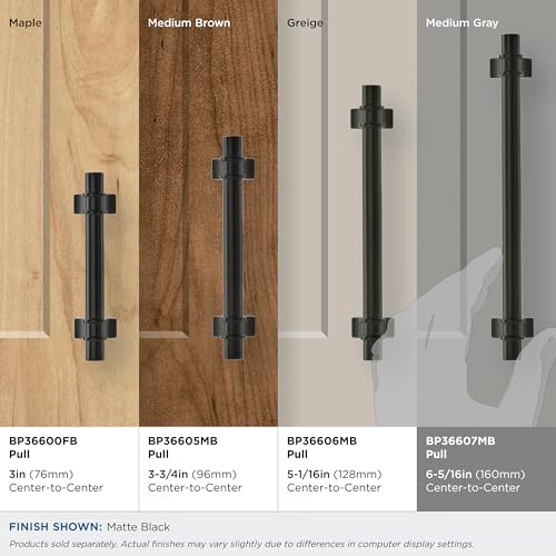 Image of Amerock | Cabinet Pull | Matte Black | 6-5 /16 inch (160 mm) Center to Center | Davenport | 1 Pack | Drawer Pull | Drawer Handle | Cabinet Hardware