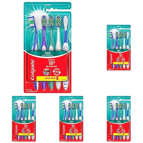 Colgate 360 Whole Mouth Clean Toothbrush, Adult Medium Toothbrushes, 25 Pack
