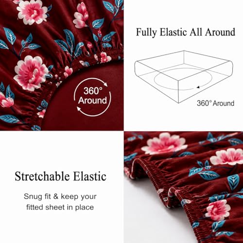 Image of Warm Flannel (Flano) King Size 345 TC Winter Fitted Bedsheet | All Side Elastic Premium Winter Soft Velvet Furnishing Bed Sheet with 2 Big Pillow Cover Size - 72 x 78 X 8 Inches Maroon