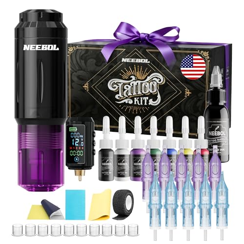 Neebol Tattoo Gun Kit for Beginners – Wireless Tattoo Gun with 1600mAh Battery, Tattoo Pen...