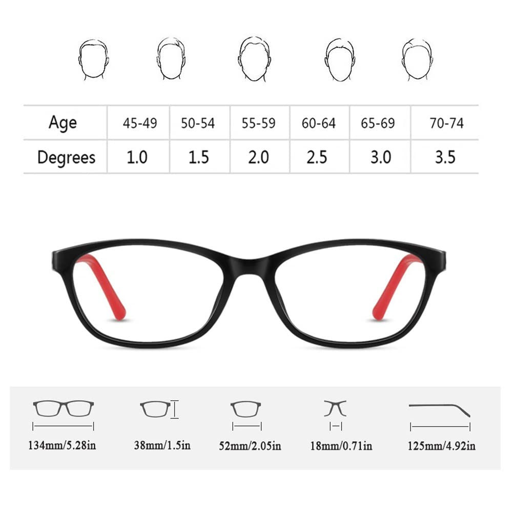 Anti Blue Light Okulary do Czytania, Okulary Komputerowe dla Kobiet, Klasyczne Prostokątne Okulary Presbyoopiczne (Color : Noir, Size : 3.5)