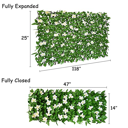 GLANT Expandable Fence Privacy Screen for Balcony Patio Outdoor,Decorative Faux Ivy Fencing Panel,Artificial Hedges (Single Sided Leaves) (1, Green-Flowers)
