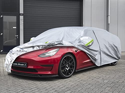 Image of Kaugung 6 Layers Car Cover Custom Fit Tesla Model 3 from 2017 to 2025, Waterproof Car Cover All Weather for Automobiles Outdoor Indoor with Zipper Door, Sun Rain Dust Snow Protection.