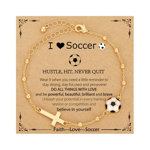 VULETO Soccer Bracelet Gifts for Girls Teens Women Cross Link Chain Sport Accessories Birthday Easter Valentines Christian Religious Jewelry for Kids Her Teen Girls 8-12 Team Coach Lover Player