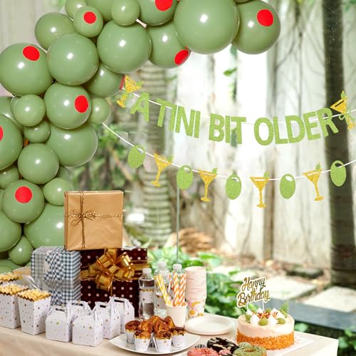 Image of Gejoy 75 Pcs Martini Theme Party Balloons Decorations 12 10 5 Inch Olive Green Balloons Garland for Women Martini Bar Singles Birthday Wedding Baby Shower Bridal Weenies and Tinies Party Supplies