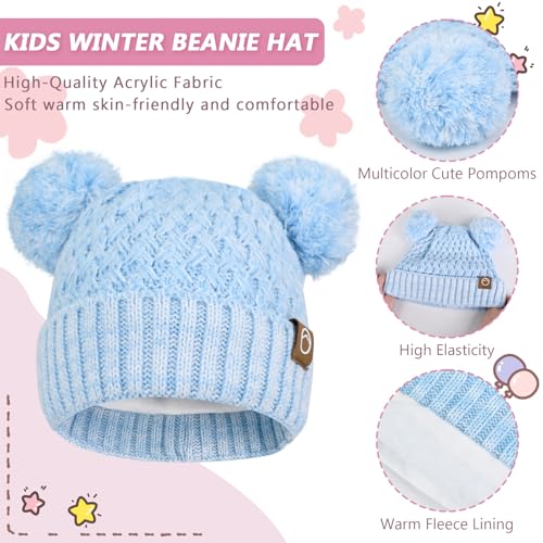 Image of Kids Winter Hat Gloves Scarf Set,Toddler Girls Winter Hat Kids Beanie with Pom Neck Warmer Gaiter Mittens Fleece Lined Set