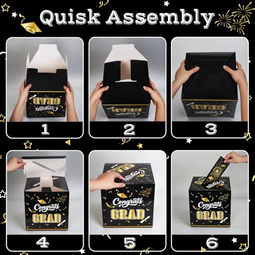 Image of 9.45Inch Large Black Gold Graduation Card Box, Back to School Gifts | Ideal 2026 Grad & Back to School Gifts, Fits High School, College & Masters, Dorm Decor & Party Favors For Class of 2026