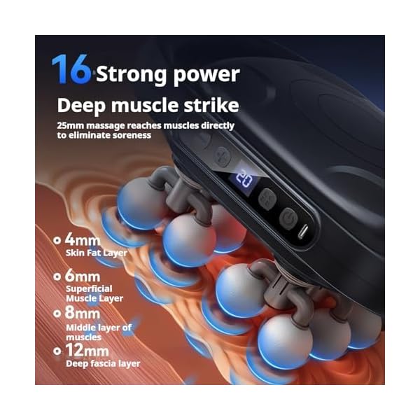 16-Head Deep Tissue Massage Gun, 20-Speed 9-Mode Percussion Massager - Image 2
