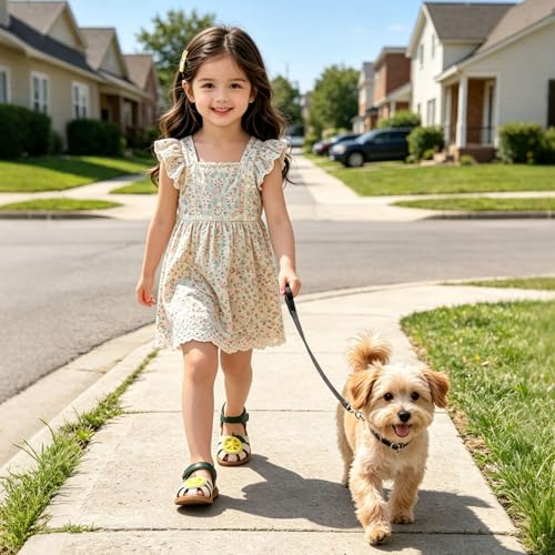 Image of Toddler Girl Sandals with Flower, Breathable Leather kids Closed Toe Sandals, Soft Rubber Non-Slip Summer Shoes for Little Girls 2-7 Years
