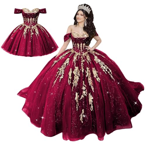 Mauuwy 2 in 1 Quinceañera Dresses Burgundy Deep 15 Gown with Bow Size 8