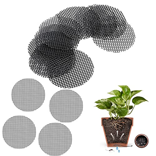 KOXLONG 50 Pcs Flower Pot Mesh Pads Gardening Mat Round Impermeable Pad Hole Gasket Bonsai Breathable Plant Potting Bottom Grid for Prevent Soil Loss Drainage Screens- 4 inch