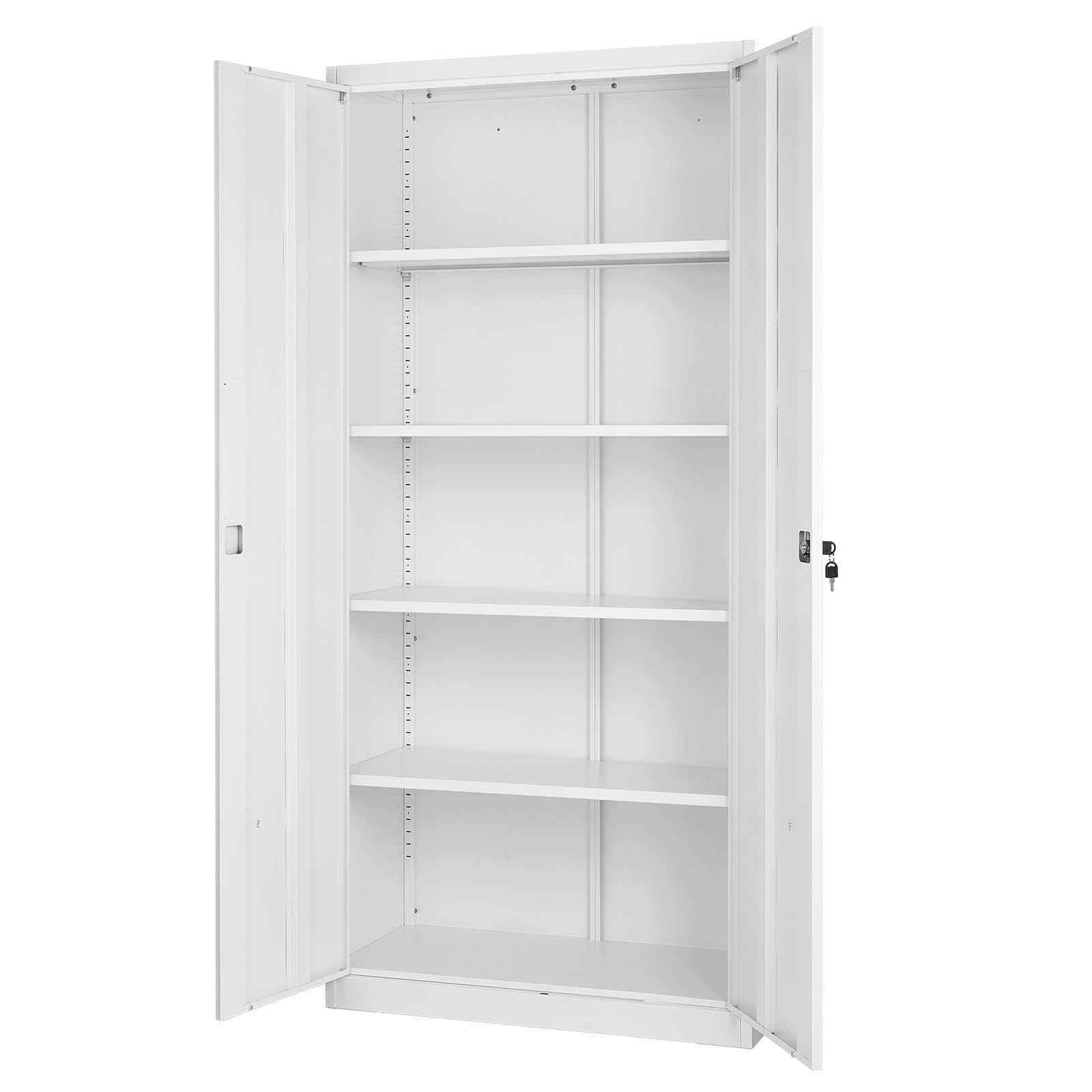 VEVOR Armario de Almacenamiento Metálico de 5 Niveles 80 x 40 x 175 cm, Gabinete de Garaje de Acero con Cerradura, para Herramientas de Despensa, Almacén, Sótano, Lavandería, Oficina, Blanco